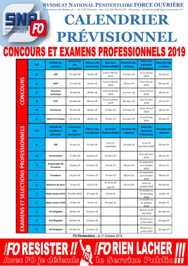 Calendrier des concours FO Pénitentiaire UISP RhôneAlpesAuvergne