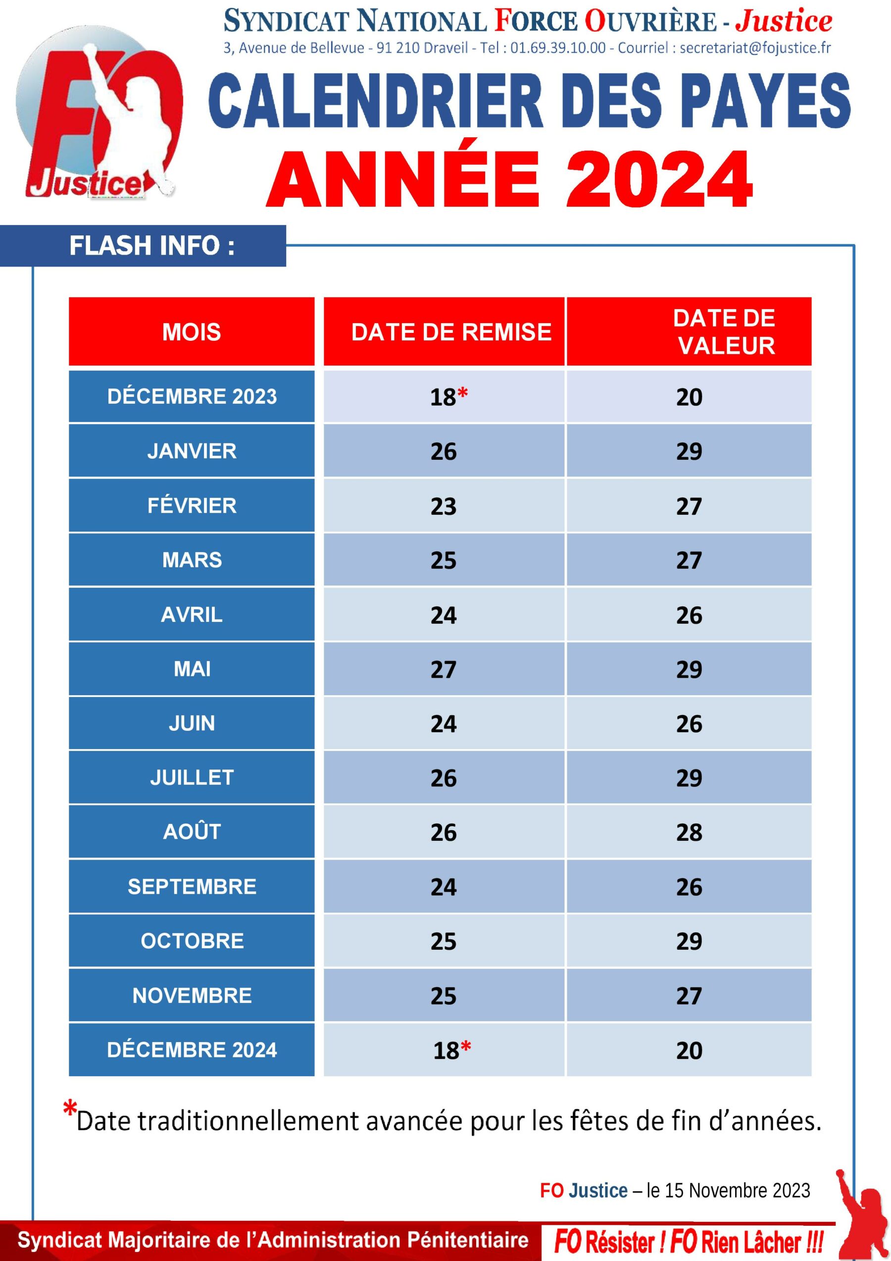 Calendrier Des Payes Fo Justice Lyon